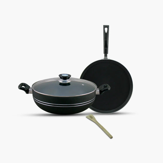 Lixcase Non-Stick Wok with Lid & Mini Pizza / Paratha Pan — Kitchen Combo Set